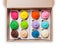 Colourfull rainbow cupcakes with confetti flat lay