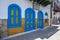 The colourfully decorated front of a building facing onto the harbour on the Greek island of Kastellorizo.