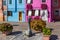 Colourfully painted house facade on Burano island, province of Venice