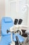 Colposcope closeup on the background of gynecological chair
