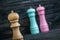 Colrful Peppermills on Blue Wooden Background