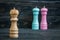 Colrful Peppermills on Blue Wooden Background