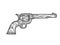 Colt revolver, cowboy gun. Apparel print design. Scratch board imitation. Black and white hand drawn image.
