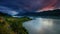 Columbia River Gorge in Hood River Oregon at Sunset with Colorful Clouds