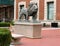 Columbia`s sculpture of Scholars` Lion by Greg Wyatt stands on large granite pedestal and made in bronze, in spring