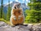 Columbian Ground Squirrel sitting on the ground in Canadian Rock