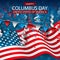 Columbus Day background with American national flag and bunting decoration. Shopping offer flyer or poster.