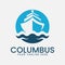 columbus logo icon template. sailing boat, sea and cloud illustration