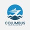 columbus logo icon template. sailing boat, sea and cloud illustration