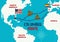 Columbus Routes Map from Europe to America. World Map With Columbus Route Sailing ship. Columbus Day Infographic Discovery of