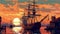 Columbus Sunset In 1740s: A Pixel Art Illustration