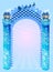Column arch. New Year`s blue with lanterns