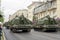 A column of armored vehicles and tanks built outside the World t