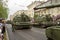 A column of armored vehicles and tanks built outside the World t