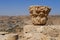 Column capital on the ruins of medieval Kerak castle in Jordan