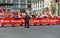 The column of the Communist party is in the center of Moscow at a demonstration dedicated to the Victory Day.