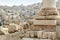 Column of temple in Amman with city view