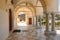 Columns and arches on the courtyard of the Byzantine Church of Agia Triada in Lefkes on Paros