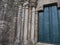 Columns with decorated capitals at the main entrance of the church of santa maria de mezonzo, la coruna, spain, europe