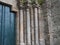 Columns with decorated capitals at the main entrance of the church of santa maria de mezonzo, la coruna, spain, europe