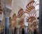 Columns and double-tiered arches of the Mosque-Cathedral of Cordoba in the Spanish region of Andalusia, Spain.