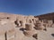 Columns with hieroglyphic carvings at ancient Egyptian temple of Medinat Habu in Luxor