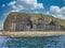 Columns of jointed volcanic basalt rocks on the island of Staffa in the Inner Hebrides, Scotland