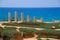 Columns line the ruins of Herod`s Promontory Palace at Caesarea Maratima in Israel