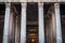 The columns of the majestic entrance to the Pantheon in Rome