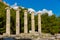 Columns on ruins of ancient Temple of Athena in Priene, Turkey