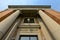 Columns tower above the entrance to the Stillwater County Courthouse in Columbus, Montana, USA