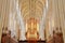 The columns and the vaulted roof of the cathedral viewed from the presbytery with the organ in the background