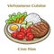 Com Tam Suon vietnamese food: Delicious broken rice with egg pie and BBQ pork chop. Isolated vector illustration