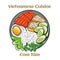 Com Tam Suon vietnamese food: Delicious broken rice with egg pie and BBQ pork chop. Isolated vector illustration