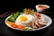 Com Tam, Vietnamese dish with broken rice served with grilled pork, pickled vegetables, fried egg, generative AI