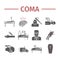 Coma icons set. Hospital bed. Infographic signs. Vector