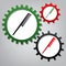 Comb sign. Vector. Three connected gears with icons at grayish b