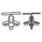 Combat helicopter line and solid icon. Attack weapon, army air vehicle symbol, outline style pictogram on white