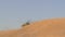 A combat military helicopter takes off from behind a mountain in the desert. Concept: attack and reconnaissance from the air, comb