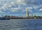 A combat ship at the naval parade in St. Petersburg