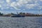 A combat ship at the naval parade in St. Petersburg