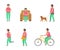 Combating Obesity Through Sports. Fat Woman Walking Dog, Bicycling, Jogging