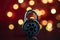 Combination number padlock with bokeh in dark red background using as safety, security or privacy concept