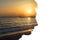 Combination of the silhouette of a man face and a seascape with a sunset. Concept of unity of nature and people