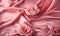 The combination of the soft pink hue and intricate rose patterns in the abstract smooth pink silk background creates a