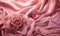 The combination of the soft pink hue and the intricate rose patterns in abstract smooth pink silk background creates a