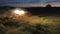 Combine harvester at night during the harvest