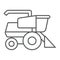 Combine harvester thin line icon, agriculture and farm, vehicle sign, vector graphics, a linear pattern on a white