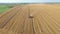 Combine Harvesters Harvest Grain On Agricultural Field Of Golden Color Aerial