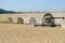 Combine harvesters working on a wheat field